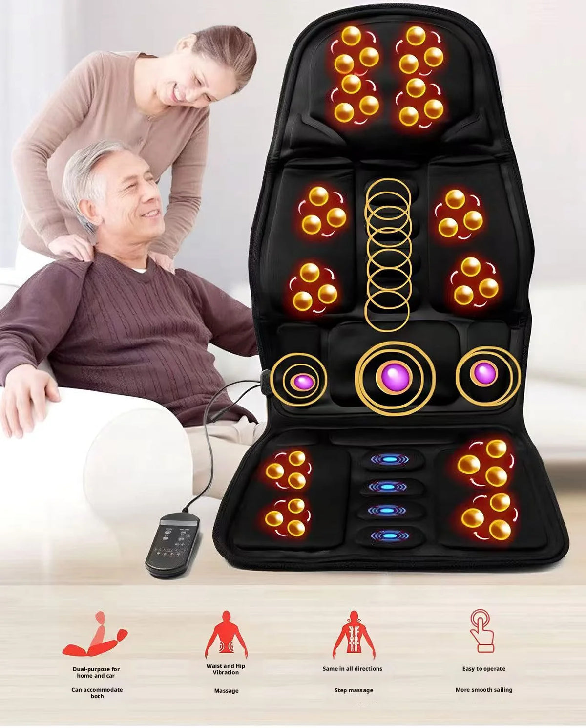 Home Car Massage Cushion Multifunctional Combines Neck Waist Vibration Seat Cushion Fullbody Electric Heating Car Massage Device
