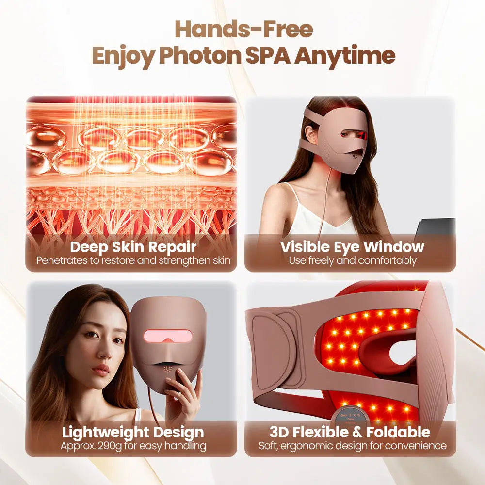 3D LED Facial Mask 4 Colors Wireless Red Light Therapy Infrared Photon Skin Rejuvenation Wrinkle Removal Anti Acne Shrink Pores